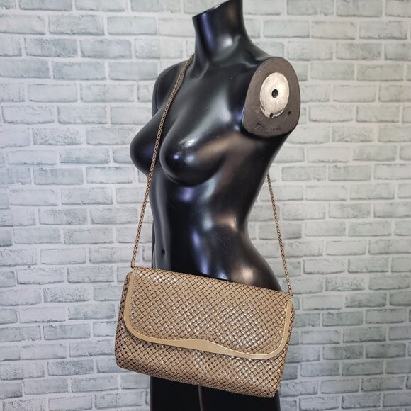 Vintage 70s 80s Beige Metal Mesh Purse Clutch‎ Crossbody Handbag Bag Disco - Picture 1 of 10
